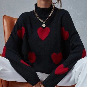 Heart Print long sleeve Knit Sweater Top casual wear
